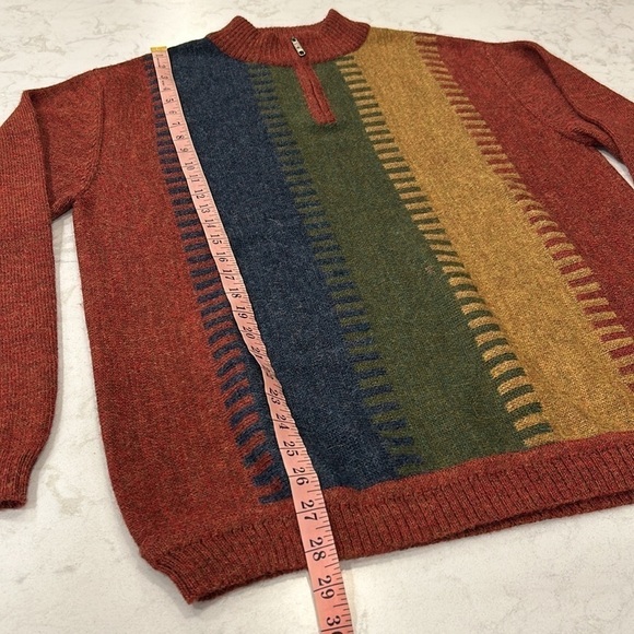 Peru Etnice 1/4 Zip Sweater Mens Size Large 100% Alpaca Striped Long Sleeve - Picture 9 of 16